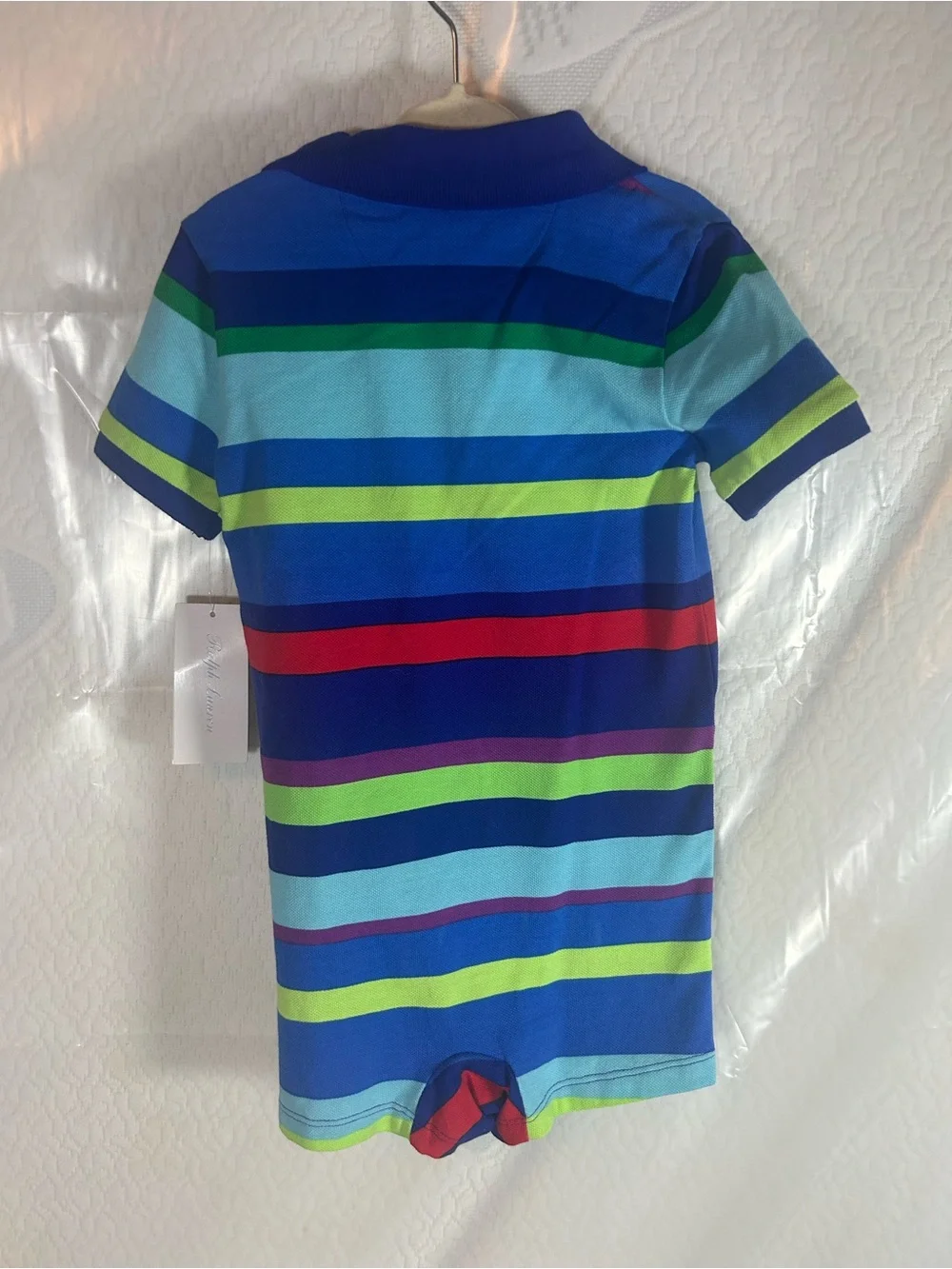 Ralph Lauren Blue Multi-Color Striped Polo Romper
